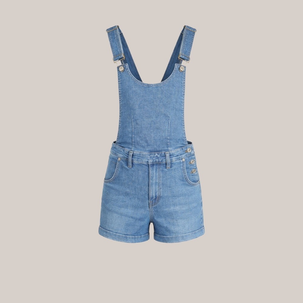 7 For All‎ Mankind Denim Shortall Overalls Blue Jean Shorts Women Excellent